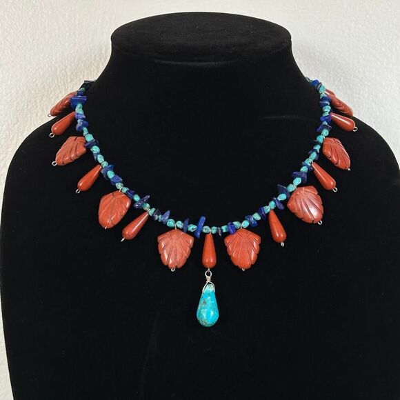 Jasper, Lapis & Turquoise Beaded 18-21.5” Statement Charm Necklace - Picture 1 of 7